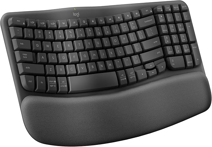 Logitech Wave Keys Wireless Ergonomic Keyboard with Cushioned Palm Rest Comfortable Natural Typing Easy-Switch Bluetooth Logi Bolt Receiver for Multi-OS Windows/Mac - Graphite