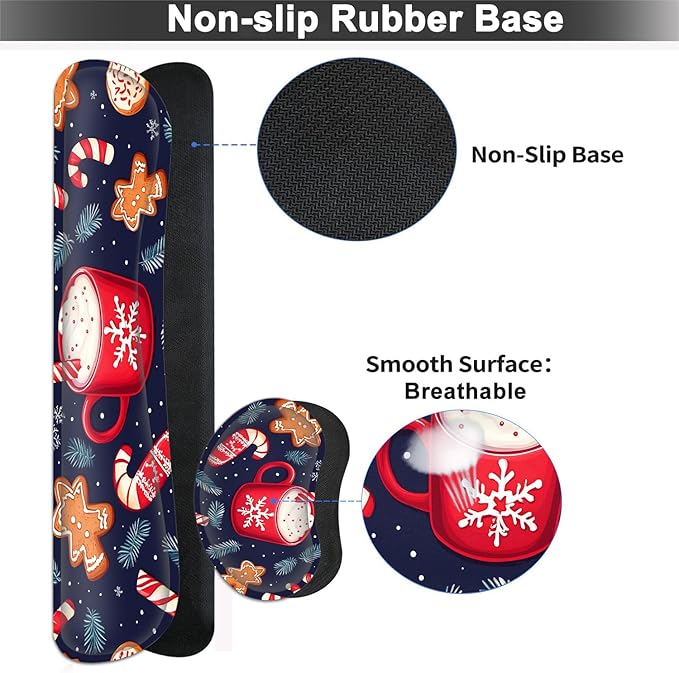 Large Mouse pad and Keyboard Support Set Ergonomic Memory Foam Keyboard Wrist Rest Extended Gaming Mouse Pad with Stitched Edges Christmas Theme XXL Desk Mat (31.5 X 11.8 in)