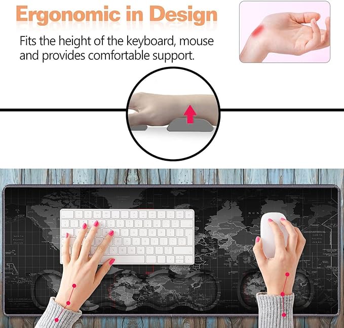 Ergonomic Keyboard Wrist Rest &amp Mouse Pad Wrist Rest Set Large XXL Gaming Mousepad 31.5x 11.8 Memory Foam Easy Typing Pain Relief Multifunctional Desk Mat for Office &amp Home World Map Pa