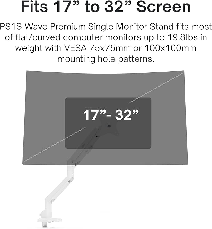 Pixio PXC279WAVE White 27 inch 300Hz Refresh Rate FHD 1080p Resolution 1650R Curve Fast VA Panel 1ms GTG Response Time HDR Curved Gaming Monitor and PS1S Wave White Single Monitor Arm