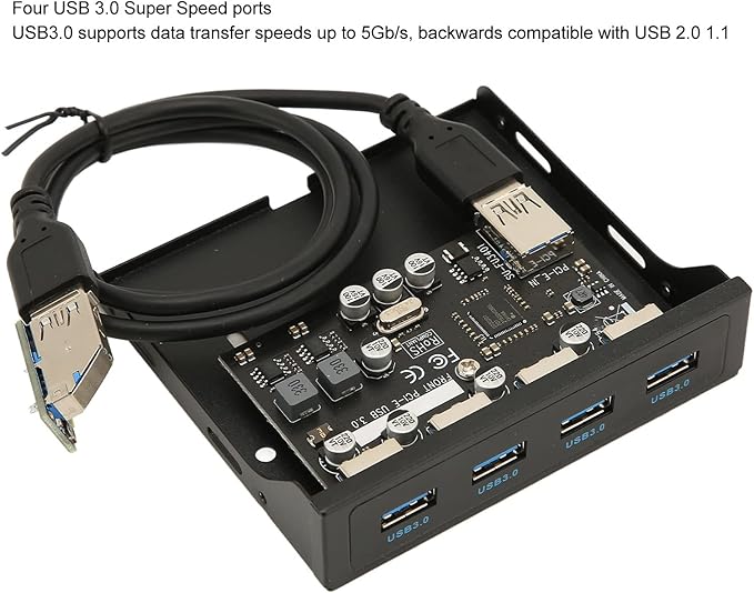 Front Panel PCIE to USB 3.0 Hub with 4 Port 3.5 Inch PC Front Panel Internal Card Reader PCIE USB Adapter with 4 X USB3.0 Output Port for Computer Case Front Bay