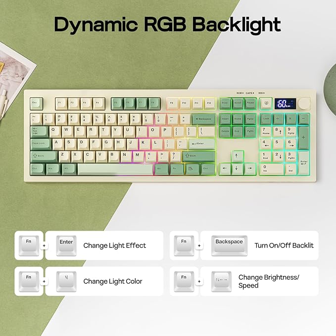 EPOMAKER Aula S102 PRO Membrane Gaming Keyboard with TFT Screen Volume Knob &amp Number Pad BT/2.4G/USB RGB Backlit Creamy Silicone Structure Silent Keyboard for PC Game/Office (Yellow)