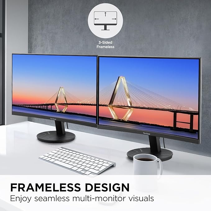 ViewSonic VA2416C 24 Inch Full HD 1080p Frameless Curved Monitor with Variable Refresh Rate Eye Care HDMI and DisplayPort Inputs for Home and Office