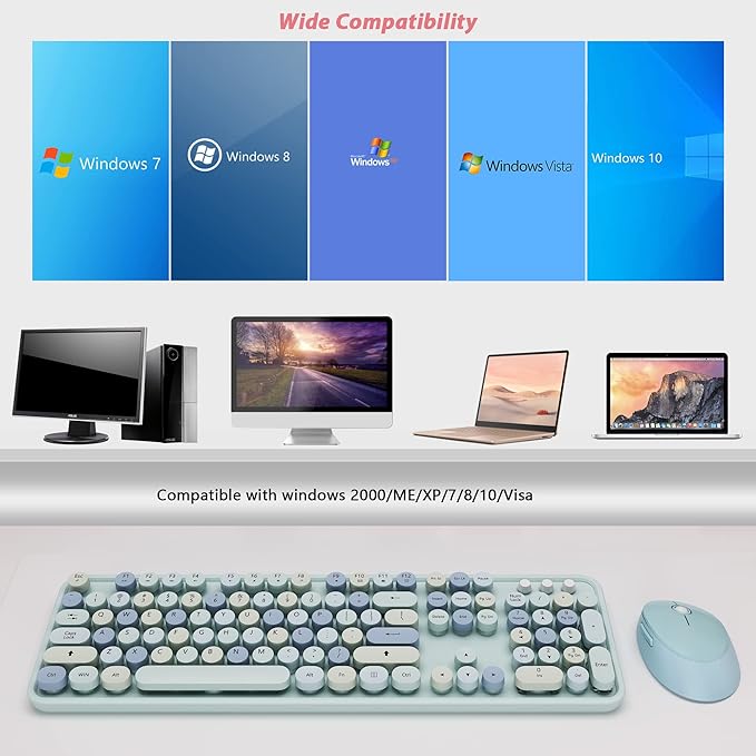 Wireless Keyboard and Mouse Combo 2.4G Full-Sized Ergonomic Keyboard Mouse 3 DPI Adjustable Cordless USB Keyboard and Mousefor PC/Computer/Laptop/Windows/Mac(Blue)