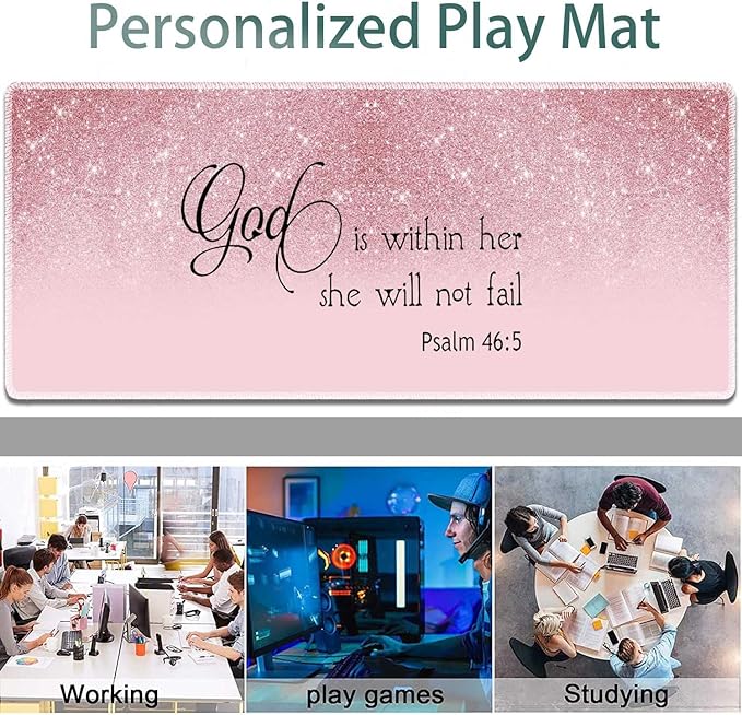 Large Gaming Mouse Pad + Keyboard Wrist Rest + Wrist Support + Coaster Set Memory Foam Ergonomic for Easy Typing XXL Extended Gaming Mouse Pad Table Pad - Bible Psalm 46:5