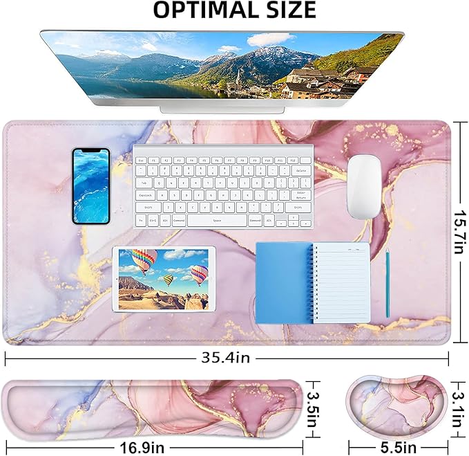 LATEEFAH Desk Mat Mouse Pad with Wrist Rest 4-in-1 Large Mouse Pads for Desk Ergonomic Mouse Pad and Keyboard Wrist Rest Gaming Keyboard Mat for Office Home