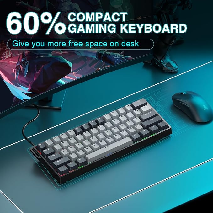 AULA WIN60 HE PRO 60% Mechanical Gaming Keyboard Wired Magnetic Switch Hot Swappable Adjustable Actuation Rapid Trigger Mode 8000Hz Polling Rate RGB Small Keyboard 60 Percent Compact Design for PC