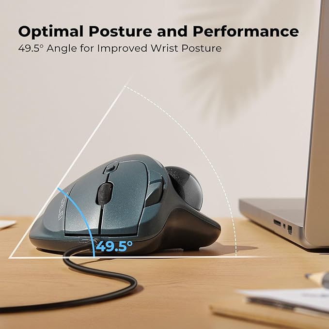 Wired Trackball Mouse with RGB Lighting Ergonomic Thumb Control to Reduce Muscle Strain 5 Adjustable DPI Dual USB-C &amp USB-A Connectivity Compatible with PC Laptop Mac Windows-Black
