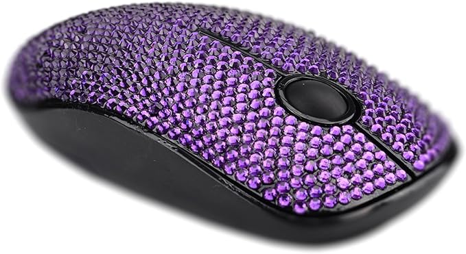 Luxury Bling Wireless Mouse for Girls Pink Rhinestone Coverd Computer Mouse with USB Receiver Sparkly Cute Mice for Laptop PC Notebook MacBook - Purple