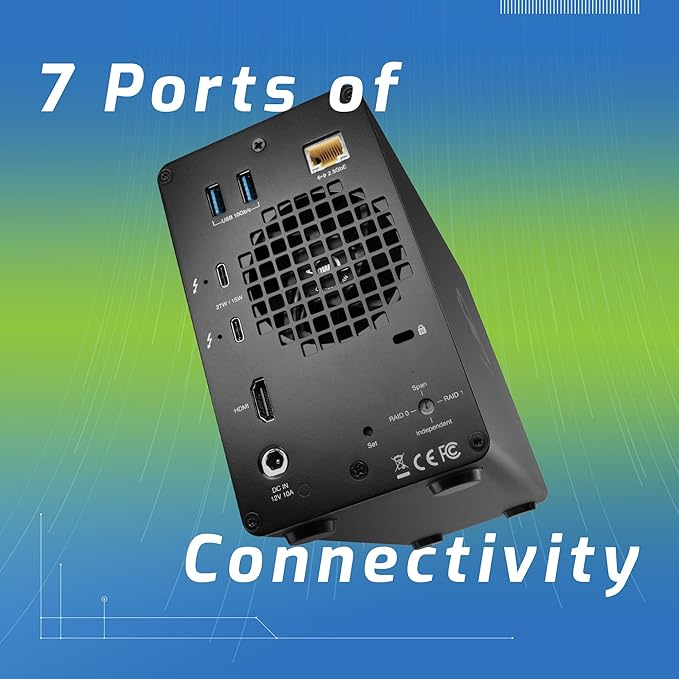 40.0TB OWC Gemini Thunderbolt (USB-C) Dock and Dual-Drive HDD RAID External Storage Solution External Drive with 2 x Thunderbolt ports (USB-C) 2 x USB 3.2 Gen 2 ports 2.5Gigabit Ethernet port HDMI