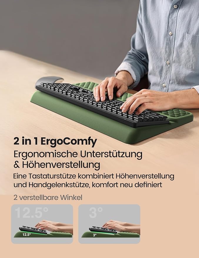 Vaydeer Wrist Rest with Keyboard Stand Computer Wrist Support Pad Ergonomic Keyboard Riser Holder Lifter Tray with Wrist Pad Soft Memory Foam Desk Cushion Palm Hand Typing for Office Home School