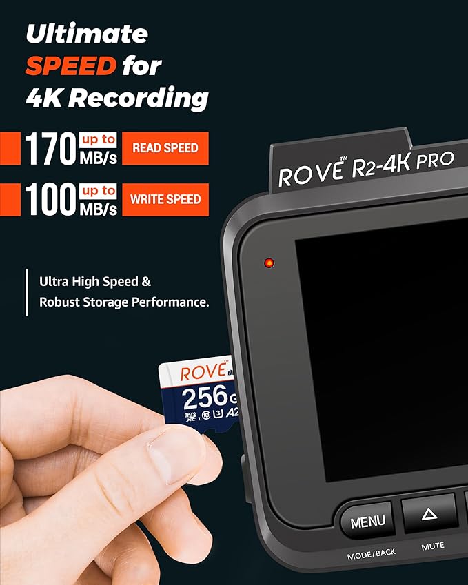 ROVE Ultimate Micro SD Card microSDXC 256GB Memory Card with USB 3.2 Type C Card Reader 170MB/s C10 U3 V30 4K A2 for Dash Cam Android Smart Phones Tablets Games