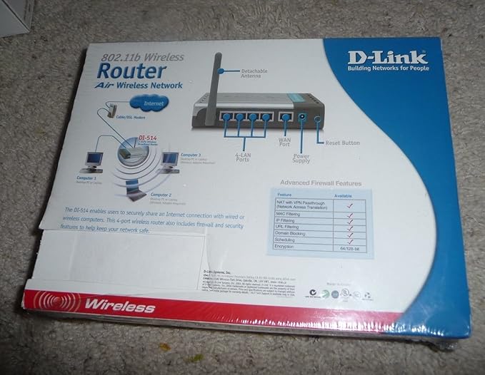 D-Link DI-514 Wireless Cable/DSL Router 4-Port Switch 802.11b 11Mbps