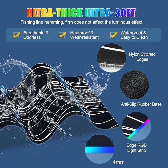 Mouse Pad with Foldable Phone Holder Wireless Charging Desk Mat RGB Gaming Mousepad Large Desk Pad with Non-Slip Base Waterproof Keyboard Pad Classic Black (XXL Stand Wavy)