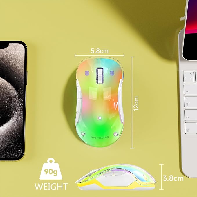 memzuoix 2.4G Wireless Mouse with Customizable Cover &amp 9-Color LED - Rechargeable Ergonomic 1400 DPI 5 Buttons USB Receiver for PC/Mac - Yellow