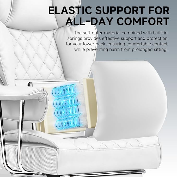 GTPLAYER Gaming ChairOffice Chair with Pocket Spring Lumbar Support Ergonomic Comfortable Wide Office Desk Computer Chair with Outward Fixed Soft Armrests and Footrest(PU Leather White)