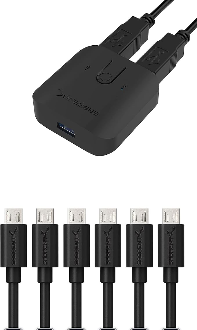 SABRENT USB 3.0 Sharing Switch and Hub for Multiple Computers and Peripherals with 3-Port Aluminum Mini USB 3.0 Hub and 6-Pack 3ft Micro USB Cables