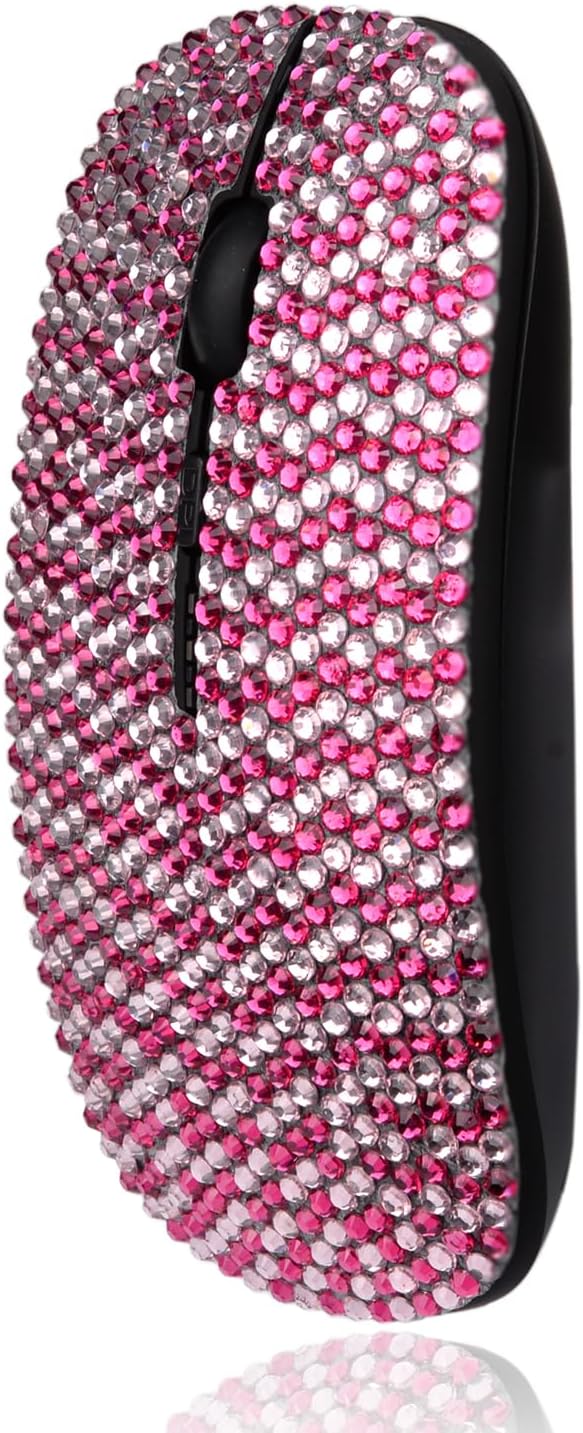 WONGS Luxury Full Stars Pink Crystal Rhinestone Rechargeable Slim Silent 2.4G Wireless Mouse for Laptop Computer Cute Graphics Design Diamonds Mouse - Full Star