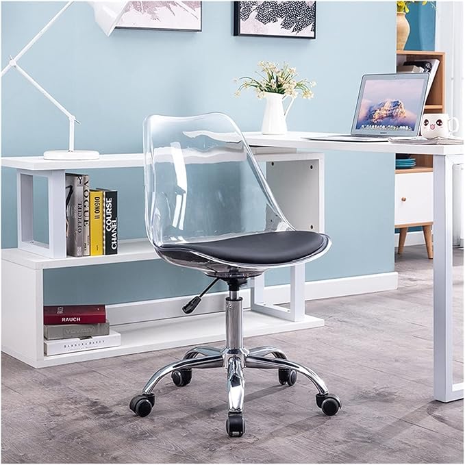 Adjustable Office Computer Chair with Armrest Plastic Office Chairs Home White Simple Furniture Transparent Gaming Chair Swivel Computer(Black)