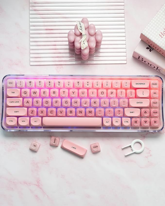 132 Keys PBT Keycaps Jelly Keycaps Cute Custom Creamy Key caps MOA Profile for 61/68/84/87/98/100 Cherry Gateron MX Mechanical Keyboards Pink