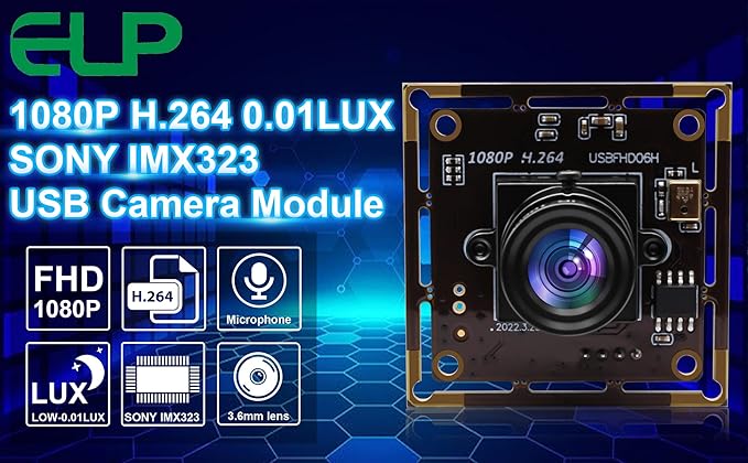 Sony IMX323 Mini USB Camera Module HD 1080P Low Light Webcam with Microphone 3.6mm Lens H.264 UVC USB2.0 for Laptop 3.3ft/1M Cable