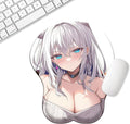 3D Mouse Pad Oppai Mouse Mat with Soft Gel Wrist Rest Anime Waifu Manga Gaming Boob pad Anti-Slip Mouse Mat (White Wolf Girl)