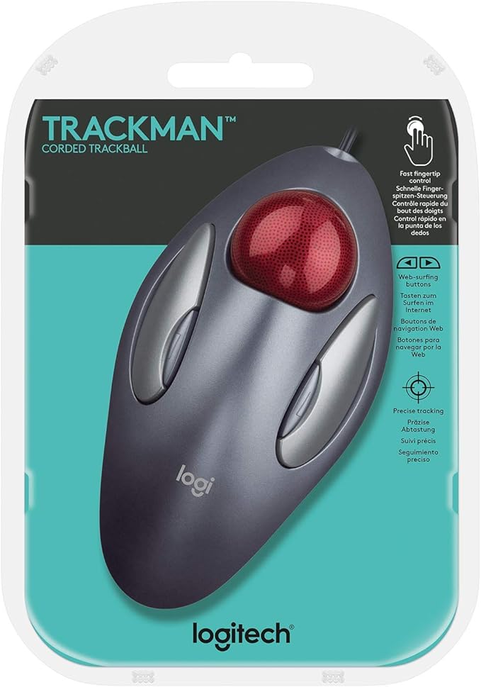 Logitech Trackman Marble Mouse Four-Button Programmable Dark Gray (Renewed)