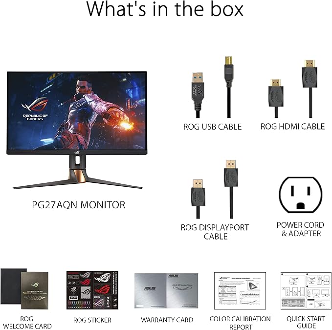 ASUS ROG Swift 360Hz 27” 1440P HDR Gaming Monitor (PG27AQN) - QHD (2560 x 1440) Fast IPS 1ms G-SYNC Eye Care HDMI DisplayPort USB Ergonomic Design VESA Wall Mountable HDR10 DisplayHDR600