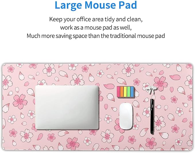 Pink Cherry Blossom Gaming Mouse Pad Extended 3XL Cute Anime Aesthetics Floral Kawaii Flower Large Mousepad Non-Slip Rubber Base Stitched Edge Long Keyboard Desk Mat for Computer47.2x23.6 In120x60cm