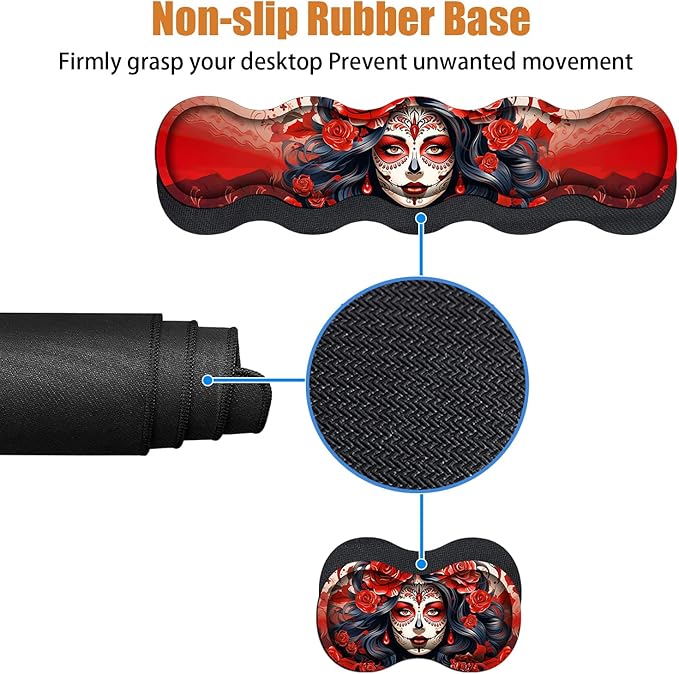 4 in 1 Ergonomic Keyboard Wrist Rest &amp Mouse Pad Wrist Rest Set Large XXL Gaming Desk Mat 31.5x 11.8 with Non-Slip Base Memory Foam for Home Office Study Gaming Sugar Skull Girl Roses