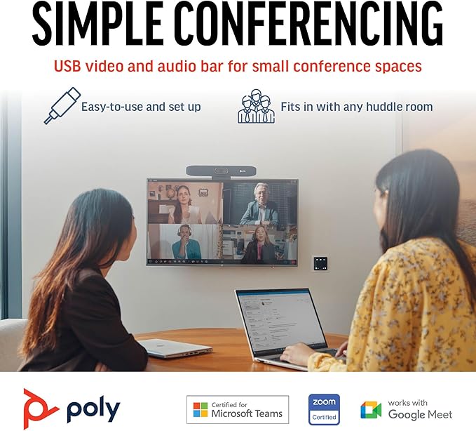 Poly Studio R30 4K Video Conferencing Bar (Plantronics) – Camera Mic &amp Speaker for Small Rooms – Automatic Camera Framing – Noise Reduction Technology – Works w/Teams Google Zoom –Amazon Exclu