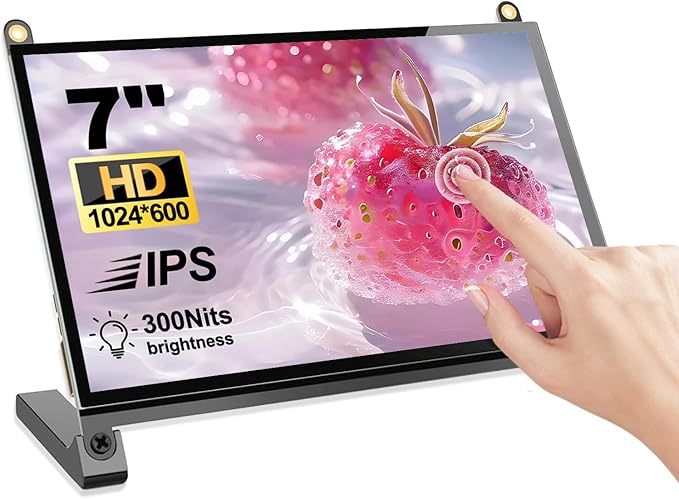 7 Inches Touchscreen Monitor HD 1024×600 IPS LCD Capacitive Touch Screen Compatible with R Pi 4B/3B+/3B/2/1B+/Zero Ora Pi 5 Por/3 Plus/3B/4B Ban Pi and Windows 10/8/7 (CX-070-A3 US) 1