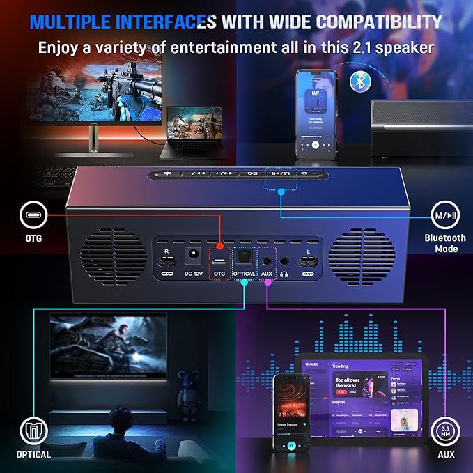 FIFINE Computer Speakers System with Subwoofer Gaming Speaker for PC with RGB Volume Control Monitoring 3.5mm Aux Input AC Powered Speakers for Desktop Mobile TV-AmpliGame A22
