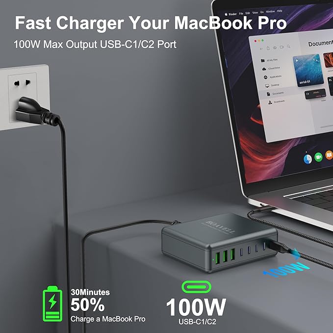 USB C Charger Block 525W 8-Port GaN Fast Charging Station Hub with 100W Cable Dual PD 100W Multi-Device USB C Wall Charger Adapter for iPhone 17 16 15 MacBook Laptop iPad Samsung Galaxy and More