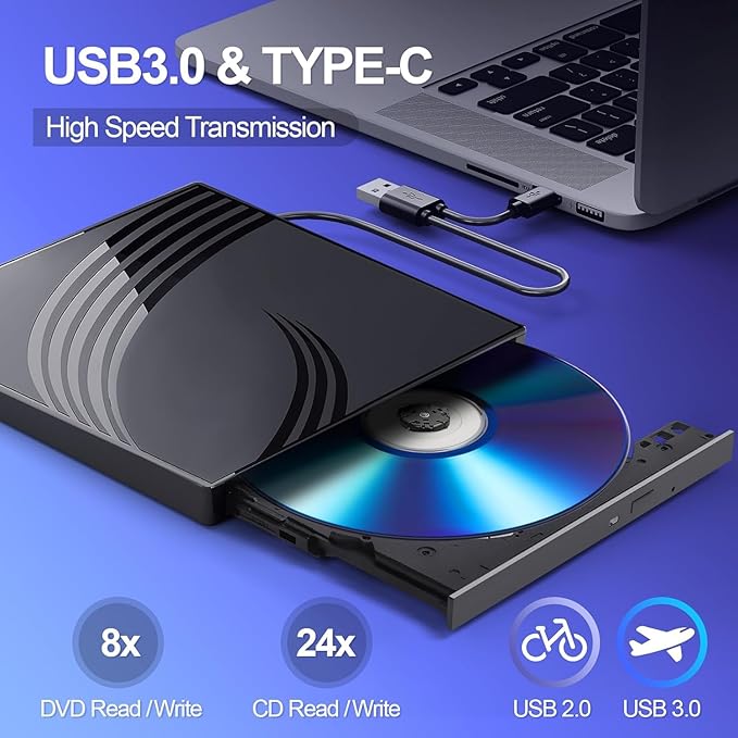 External CD/DVD Drive for Laptop with Carrying CaseDVD Player for LaptopPortable CD Burner with 4 USB Ports 2 TF/SD Card SlotsCD Disk Drive Player Reader Write