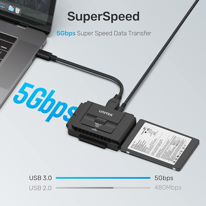Unitek USB C to IDE and SATA Converter External Hard Drive Adapter Kit for Universal 2.5/3.5 HDD/SSD Hard Drive Disk One Touch Backup Function Included 12V/2A Power Adapter