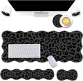 Bxgolkgd Desk Mat SetMouse Pad with Keyboard Wrist Rest &amp Mouse Wrist RestWave-Shaped DesignNon-Slip Rubber BaseErgonomic Desk Mat for HomeOfficeGamingBlack Leopard Print