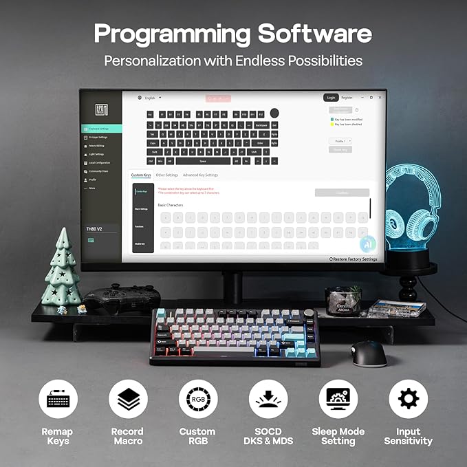 EPOMAKER TH80 V2 75% Wireless Mechanical Keyboard with Metal Knob 8000mAh 2.4Ghz/BT/USB-C RGB Hot Swap Custom Driver PBT Keycap Wireless Gaming Keyboard for PC/Mac (Black Creamy Jade)