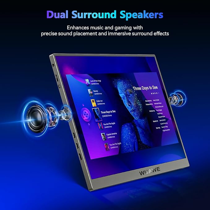 WUAWE 120Hz Portable Monitor 100% sRGB 16 Inch Portable Gaming Monitor with Built-in Stand HDR and Freensync External USB C Monitor for Laptop PC Phone Switch and PS5 (Silver)