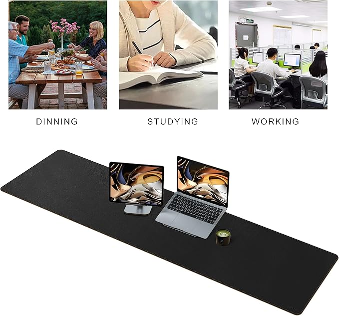 MAIDERN 63”x 15.7” Leather Desk Pad XXL Large Desk Mat Cork &amp Leather Large Mouse pad for Desk Waterproof Computer Desk Pad for Gaming Home Office (Black) …