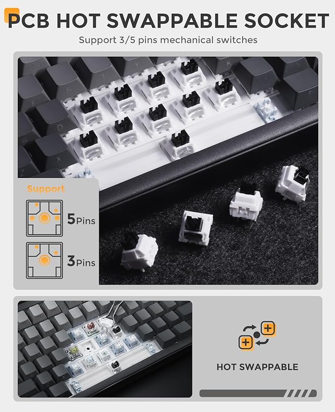 DAREU EK98PRO Wireless Mechanical Keyboard Gasket Hot Swappable Custom Pre-lubed Linear Switches Side Printed PBT Keycaps BT5.0/2.4GHz/USB-C RGB Backlit Gaming Keyboard for Win/Mac