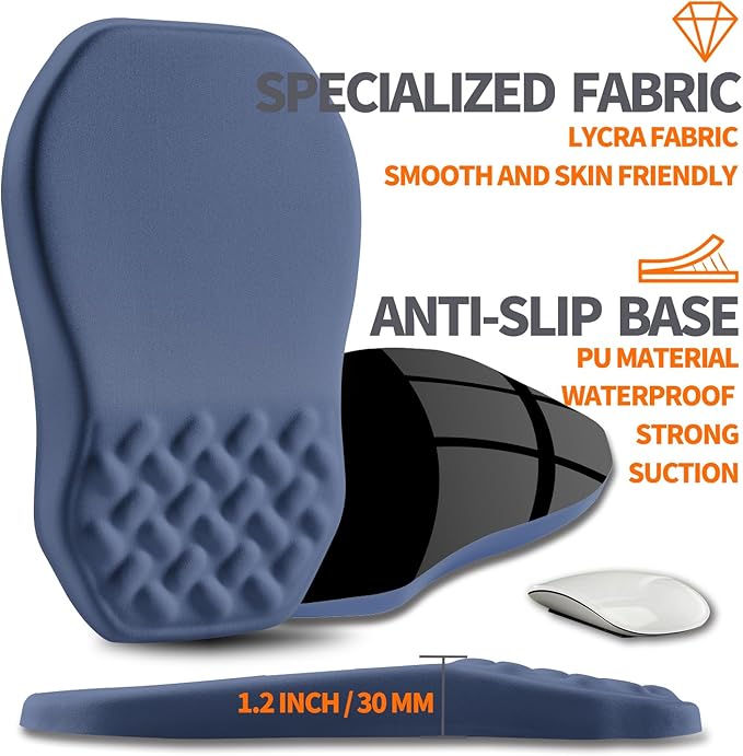 Ergonomic Slope Mouse Pad Wrist Support Wrist Rest Mousepad for Carpal Tunnel Pain Relief with Massage Bulge and Slow Rebound Memory Foam (12x8 inch Deep Blue)