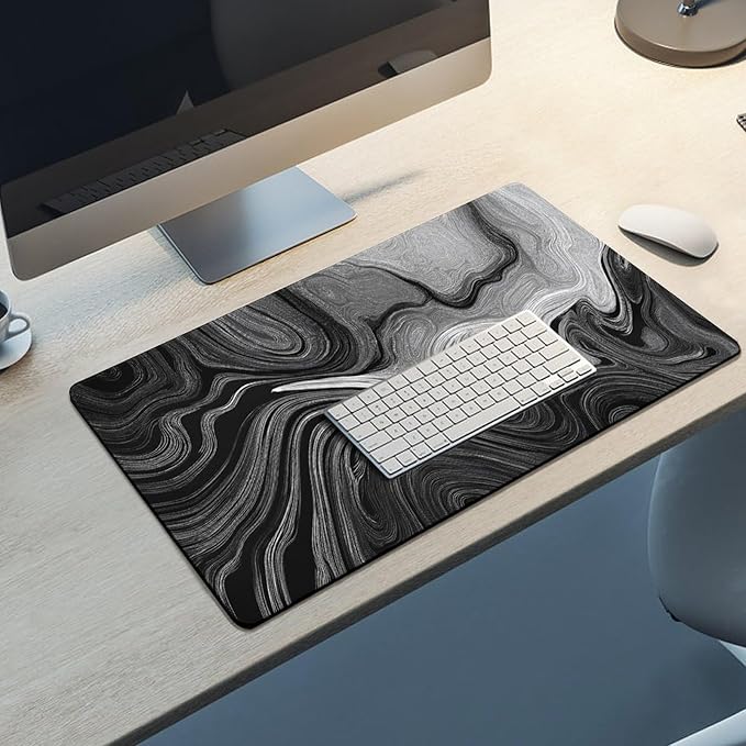 Black and White Topographic Map Gaming Mouse Pad Non-Slip Rubber Base 2XL Mousepad with Stitched EdgesWaterproof Washable Mouse Mat for Desk Home Office Gaming 29.5x16