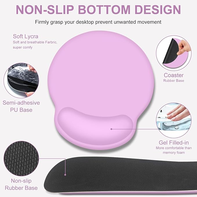 4 PCS Mouse Pad Desk Mat Protector Keyboard Wrist Rest + Comfortable Mouse Pad with Wrist Rest +Coaster Large Gaming Mousepad for Computer Laptop 35.4 X 15.7 XXL Deskpad for Office Home I Lilac
