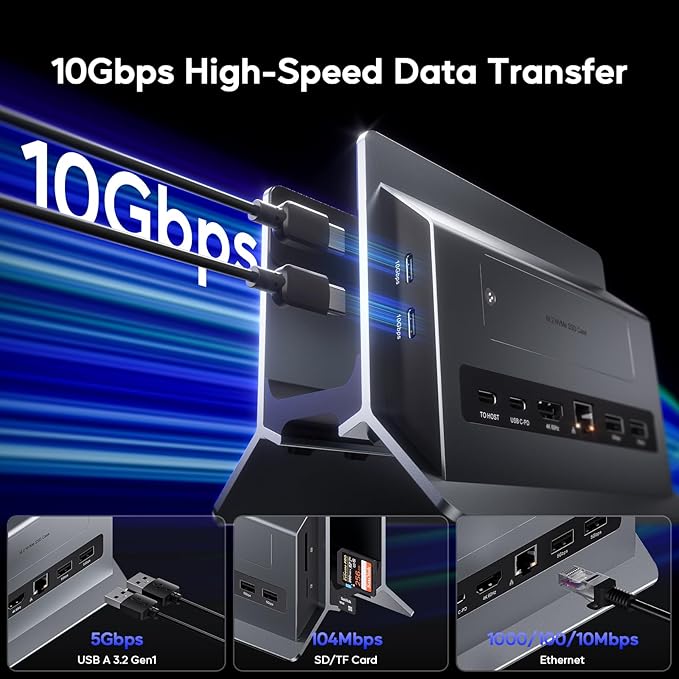 MacBook Pro Air Docking Station Vertical USB C Laptop Docking Station with M.2 SSD Slot HDMI 4K@60Hz 4 USB A/C Max 10Gbps Ethernet SD/TF PD Dock for MacBook/USB-C Win Laptops - Grey