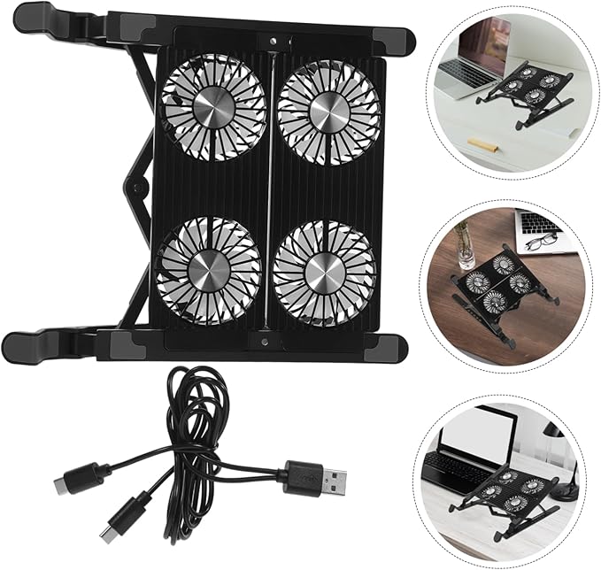 1Set Adjustable Laptop Cooling Stand with Fans Portable Notebook Cooler Pad for Comfortable Use Desk Table USB Powered Ergonomic Design for Efficient Heat Dissipation