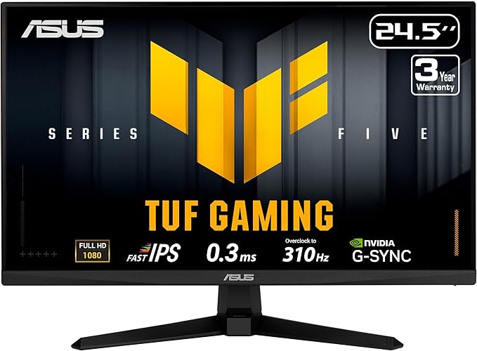 ASUS TUF Gaming Series 5 24.5” 1080P Monitor (VG259QMR5A) - Fast-IPS 310Hz 0.3ms G-SYNC Compatible FreeSync Premium Extreme Low Motion Blur Sync 99% sRGB DisplayWidget Gaming AI 3 yr warranty