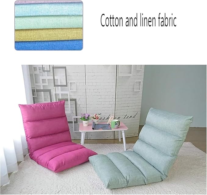 ELEFOCUS Folding Floor Chair Foldable 6-Speed Adjustment Single Small Sofa Easy to Remove and Wash Computer Chair(Green)