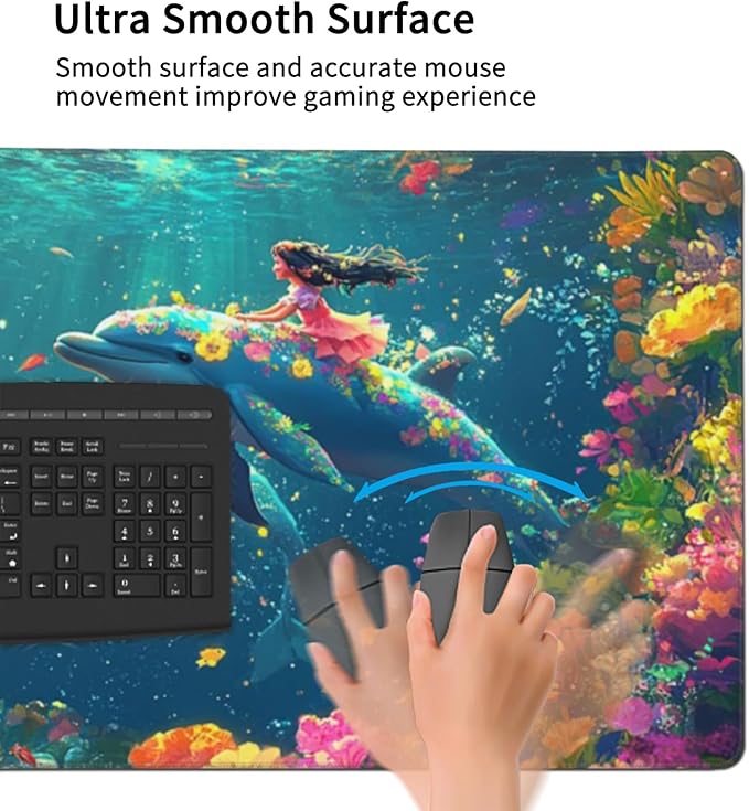 3XL Huge Ocean Mouse Pads Oversized 48x24 - Extra Large Gaming XXXL Mouse Pad for Full Desk - Whales Marine Life Mousepad with Stitched Edges Non-Slip Rubber Base Desk Mat