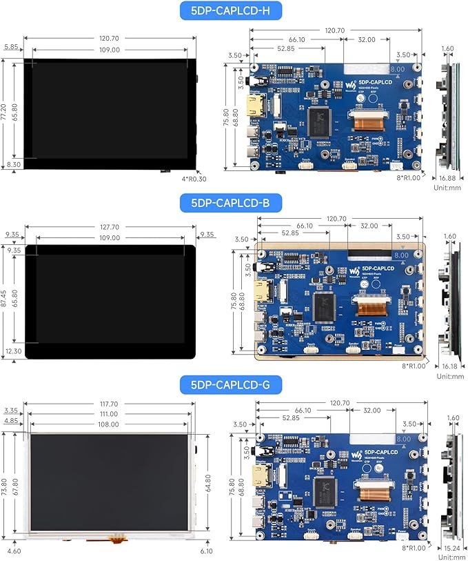 waveshare 5inch High-Brightness Touch Screen Compatible with Raspberry Pi 5/4B/3B/Zero/Zero W/Zero 2W/Pico/Pico W/Pico WH Supports Windows 11/10/8.1/8/7 &amp Jetson Nano Narrow-Bezel Resistive Tou